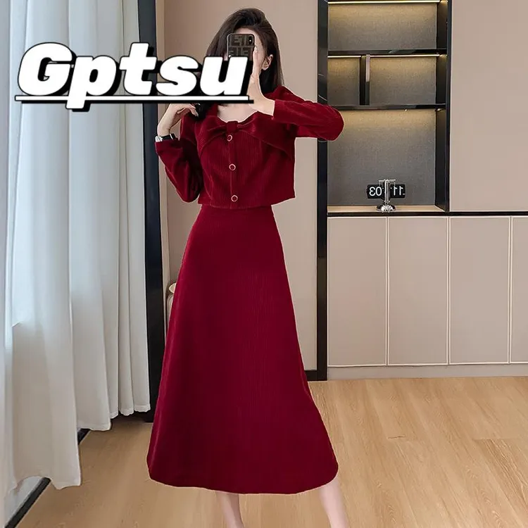 GPTSu敬酒服新娘套装结婚回门便装秋冬红色洋装订婚穿搭礼服可穿