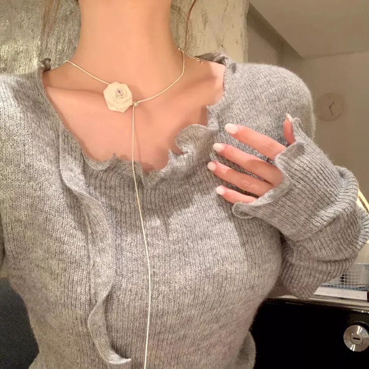 铜项链 超仙玫瑰花朵抽拉式项链女轻奢小众高级感配饰颈链choker