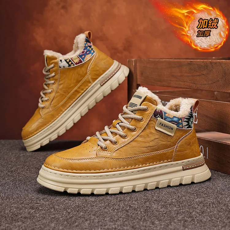 棉鞋男冬季新款加绒加厚雪地靴男士防滑防水高帮马丁靴增高休闲鞋