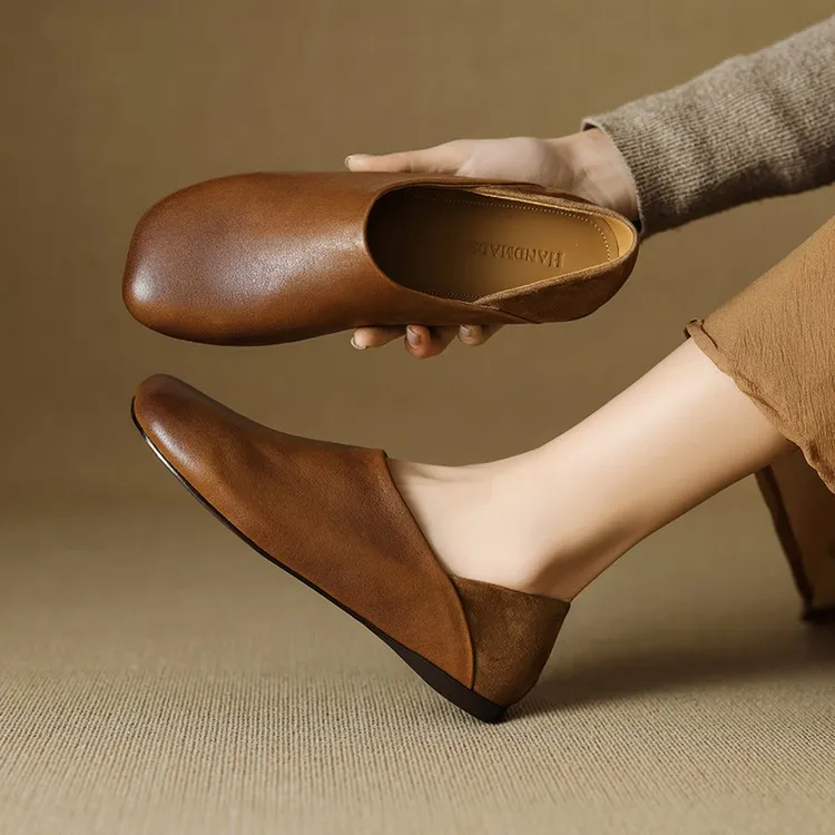 暖暖家~全软羊皮真皮单鞋女2025春秋新款法式平底舒适软底奶奶鞋