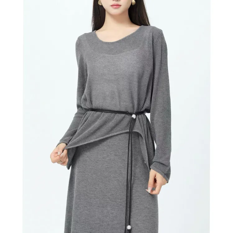 韩系气质羊毛针织套装裙女秋季新不规则开叉上衣宽松半身裙两件套