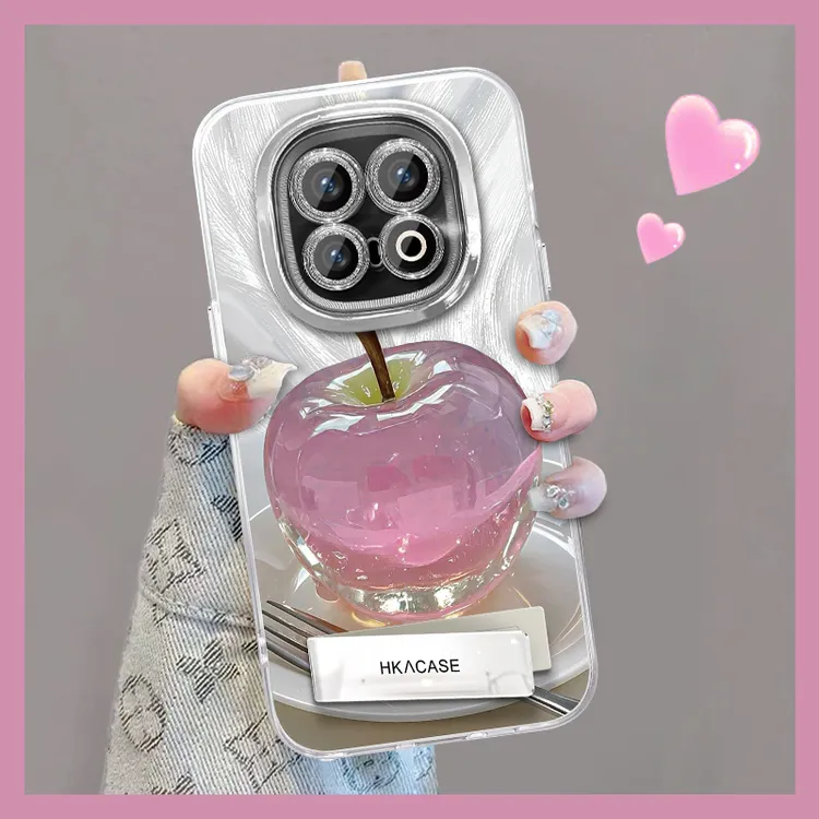 适用于vivoiqoo13精孔羽纱晶莹粉苹果网红创意支架全包手机壳女款