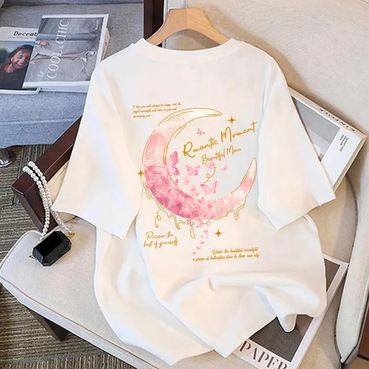 多巴胺白色短袖t恤中大女童夏装2025夏季新款爆款宽松体恤上衣