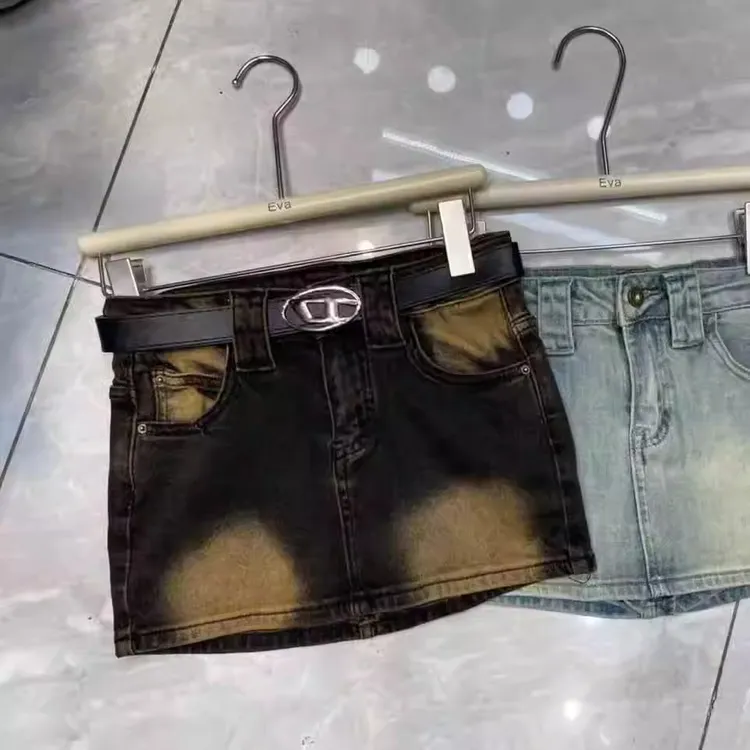 美式辣妹复古洗水牛仔短裙女夏季小个子防走光高腰短款包臀半身裙