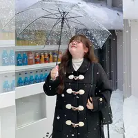 LT STUDIO辣条大码女装 赫本风黑色显瘦牛角扣毛呢大衣外套