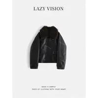 LAZYVISION/白鹅绒短款小羊带毛领女士羽绒服外套ZMD-33663