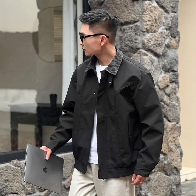 二十二号穿搭【型男结构设计】高级感拼接翻领密歇根夹克外套男秋冬