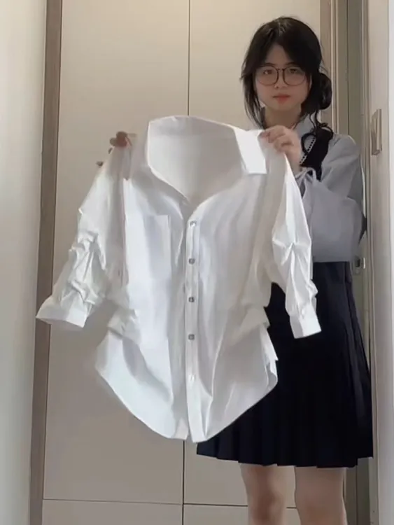 【会凹造型的白衬衫】秋季韩版高级感泡泡袖上衣气质收腰韩系上衣