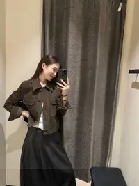 【TAOMIAO】“时髦女主角” 波嬉风短款绒面真皮小翻领皮衣外套