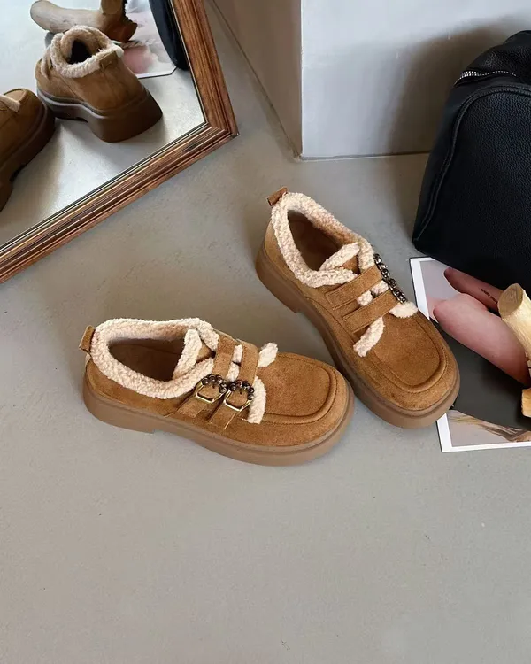 PUBGO/千喜步步高时尚休闲加绒勃肯鞋女冬季明星同款百搭厚底棉鞋