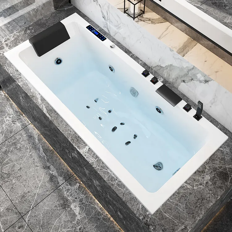 艾吉诺嵌入式家用浴缸小户型冲浪按摩恒温亚克力镶嵌方形浴池1.4m