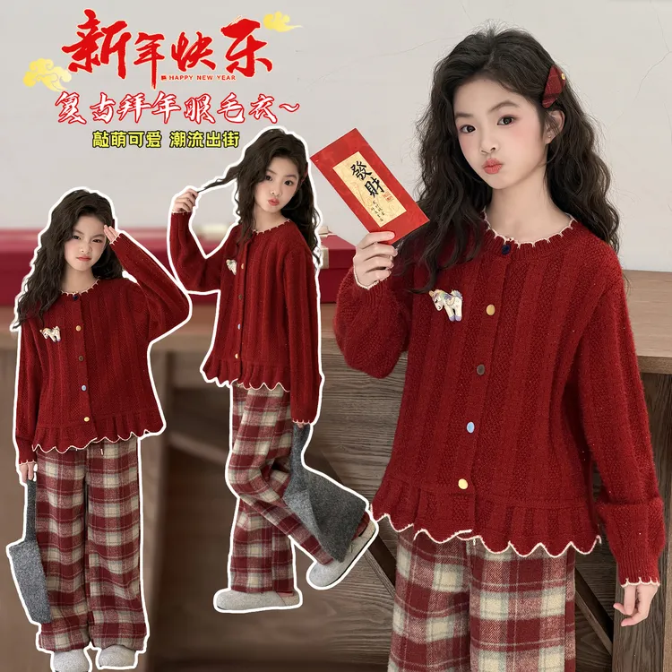 女童秋冬新款甜美小马彩扣毛衣中大童女孩洋气花边针织衫9-12岁15