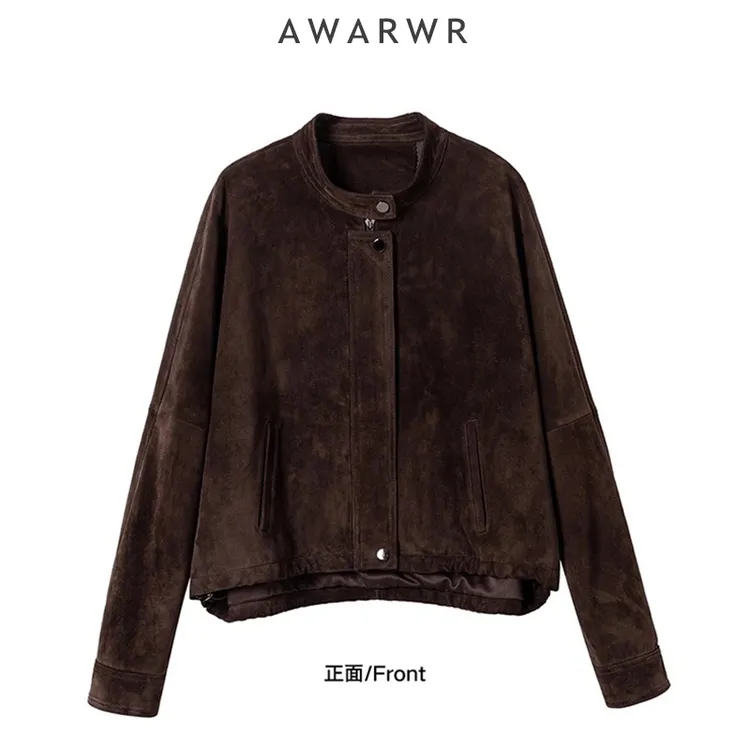 AWARWR「爱不释手」 百搭显瘦头层羊反绒真皮皮衣外套 -AWFL24569