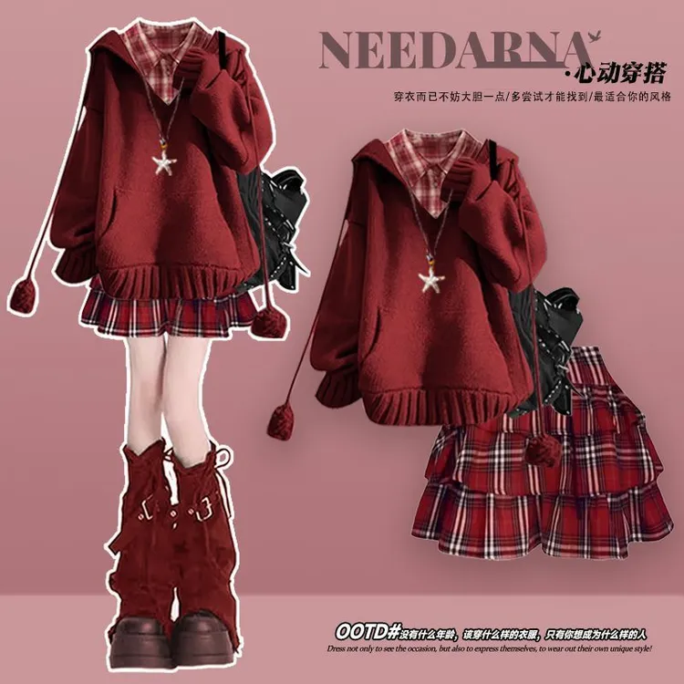 圣诞节新年穿搭红色针织连衣裙女巨好看的冬装特别漂亮掐腰小裙子