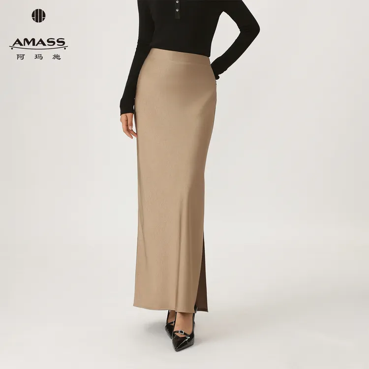 AMASS/阿玛施女装新款时尚优雅质感肌理纹鱼尾包臀半身裙520026