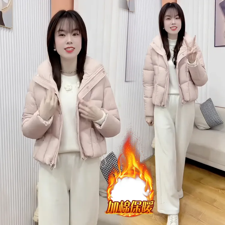 加棉加厚极简风纯色棉服女2025年冬季新款甜美风洋气休闲上衣外套