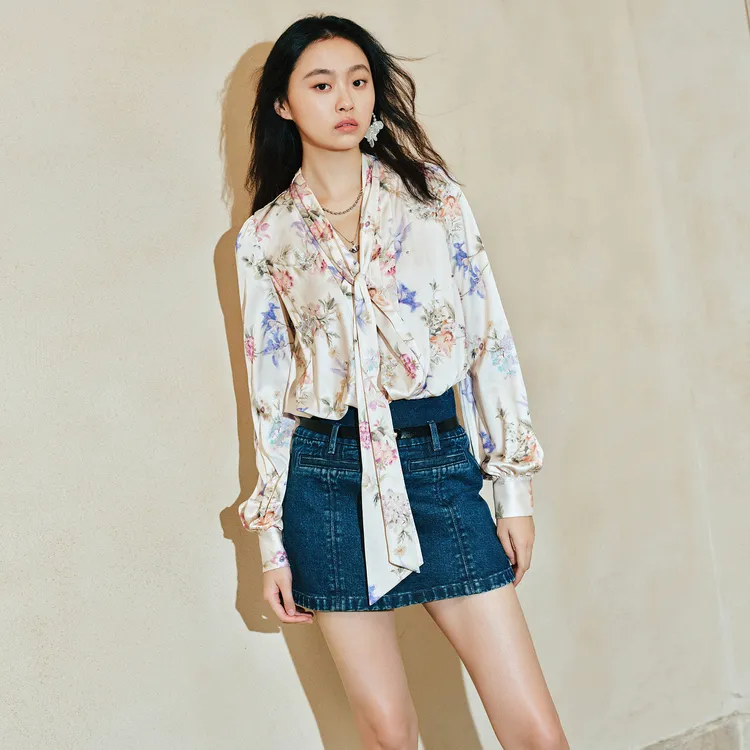 MAXRIENY飞鸽复古浪漫蝴蝶结系带云朵上衣衬衫2024春