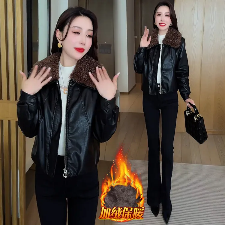 加绒加厚高级感皮衣外套女2025新款秋冬款时尚小个子显瘦保暖棉服