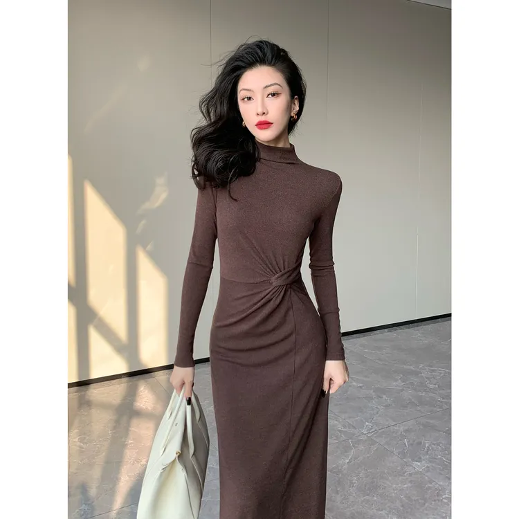 JIJINQI时尚气质法式修身裙秋冬显瘦打底长款连衣裙女JD01LZXL490