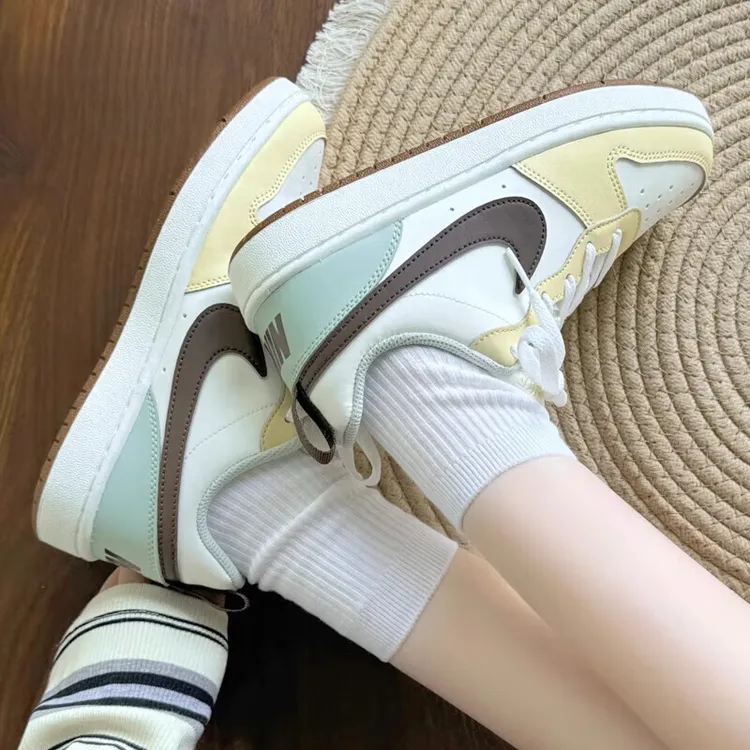 耐克NIKE女鞋Court低帮运动鞋百搭休闲鞋板鞋白蓝黄褐 HV1804-121
