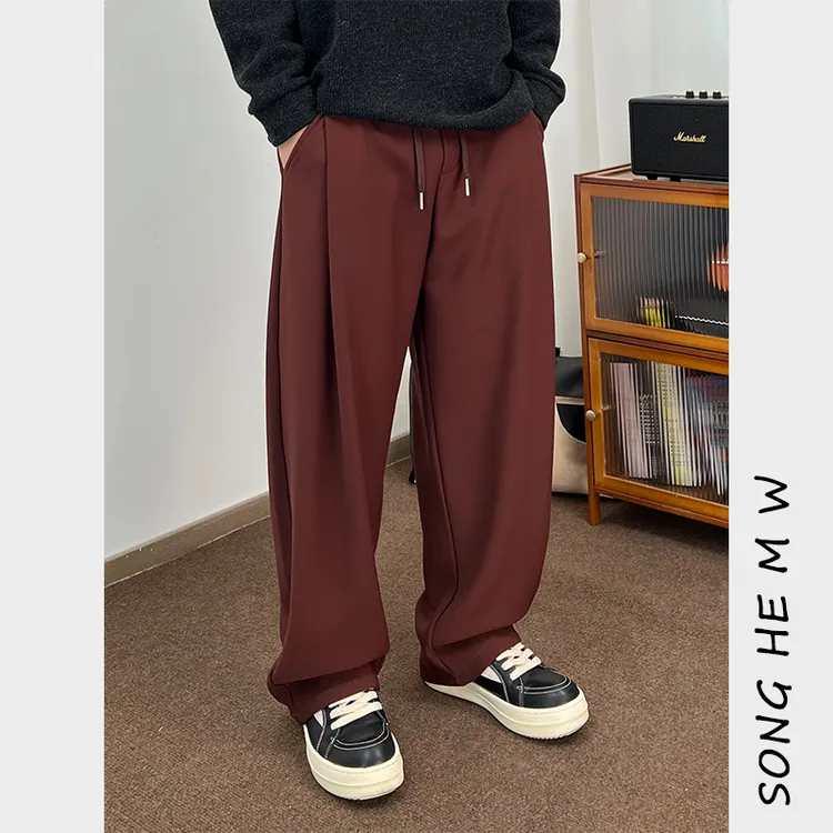 松禾」冬季重磅纯色加厚加绒宽松垂感ins阔腿弯刀哈伦裤休闲裤男女