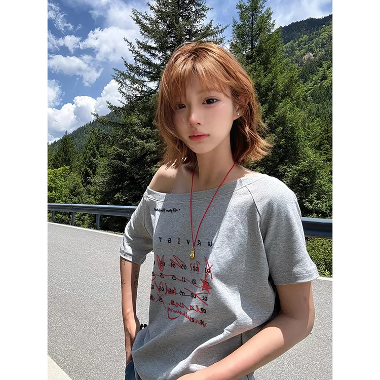 美式复古字母印花短袖t恤女夏季2025新款宽松百搭休闲松弛感上衣