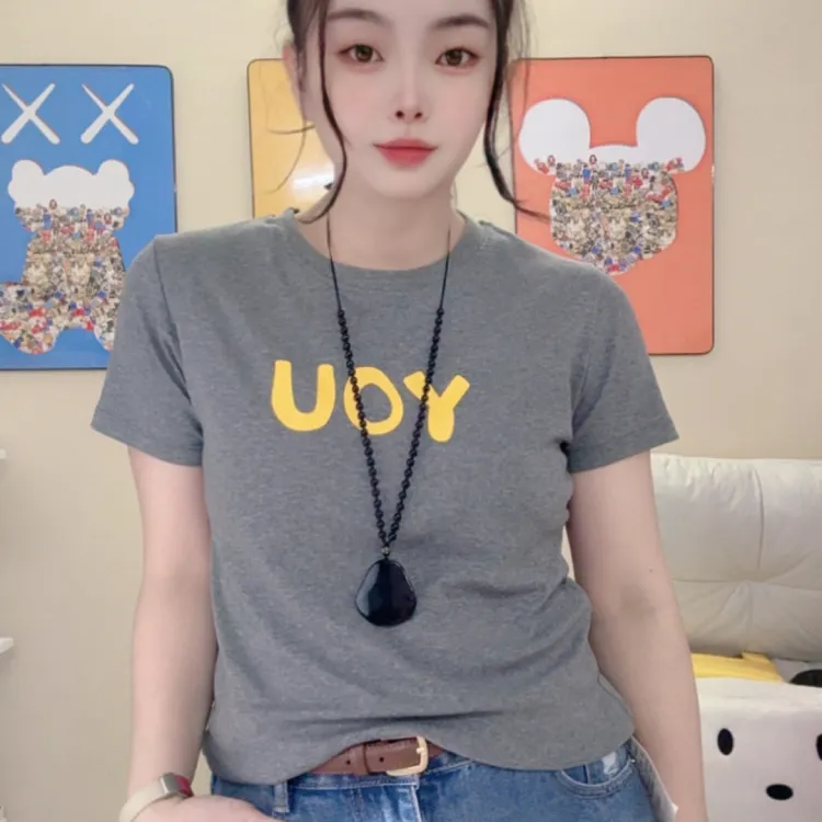 罗纹棉上衣Y 0 U新款圆领正肩弹力显瘦百搭气质减龄休闲风女t