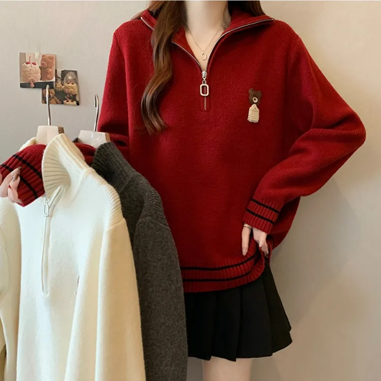 HH71828专享大码秋季减龄毛衣半高领针织长袖宽松时尚显瘦针织衫