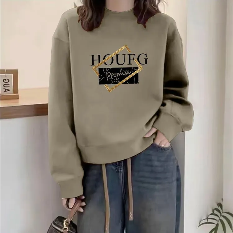 多巴胺圆领套头打底衫加绒加厚卫衣女2025春秋季新款宽松韩版外套