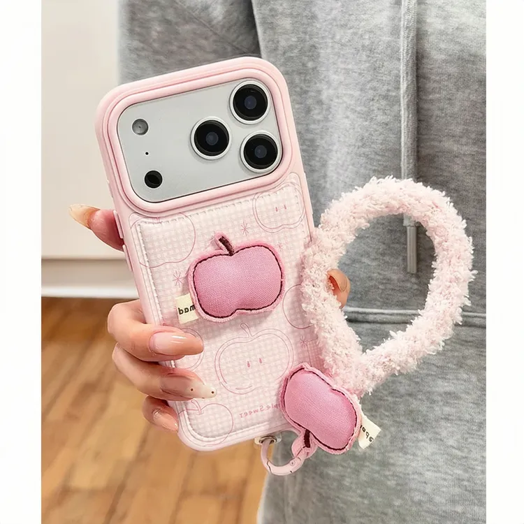 雅天立韩风ins粉格苹果适用苹果17promax秋冬13/16手机壳15挂绳14