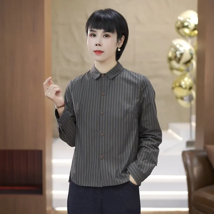 【渲渲推荐】XR-2356-1冬季减龄翻领加绒条纹衬衣