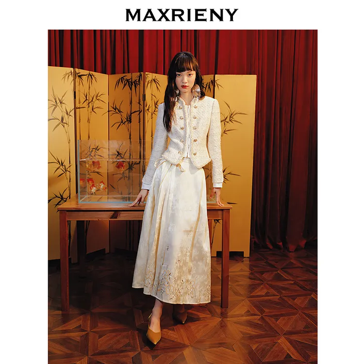 【商场同款-25春新品】MAXRIENY马面裙文艺复古系带蝴蝶结半裙