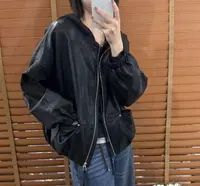 【YL严选】秋季韩系时尚百搭简约显瘦圆领拉链洋气夹克皮外套上衣女