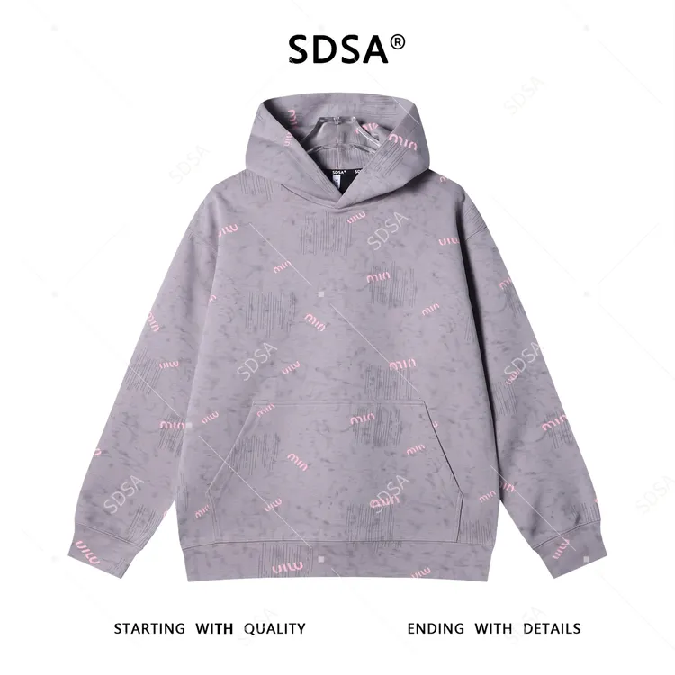 SDSA男士秋冬新款痞帅男装潮牌时尚扎染割破字母连帽卫衣百搭上衣