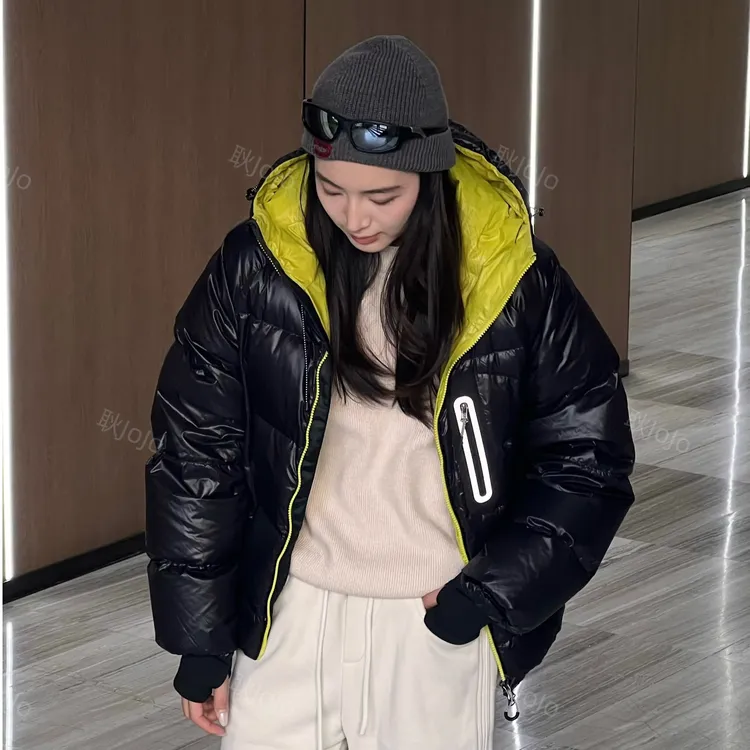 【耿JOJO专属】山系冬季撞色连帽90白压羽绒服休闲时尚情侣百搭加绒外套