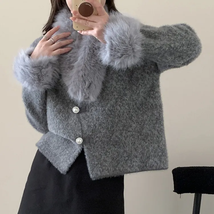 法式灰色小个子外套女装秋冬2025年新款复古毛领可拆小香风上衣潮