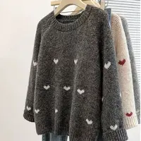 深灰色正肩插肩爱心毛衣女秋冬大码胖mm显瘦慵懒风内搭打底衫上衣