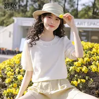 慕兔韩系小清新蓝色短袖t恤女2025夏季新款设计感小众小个子上衣