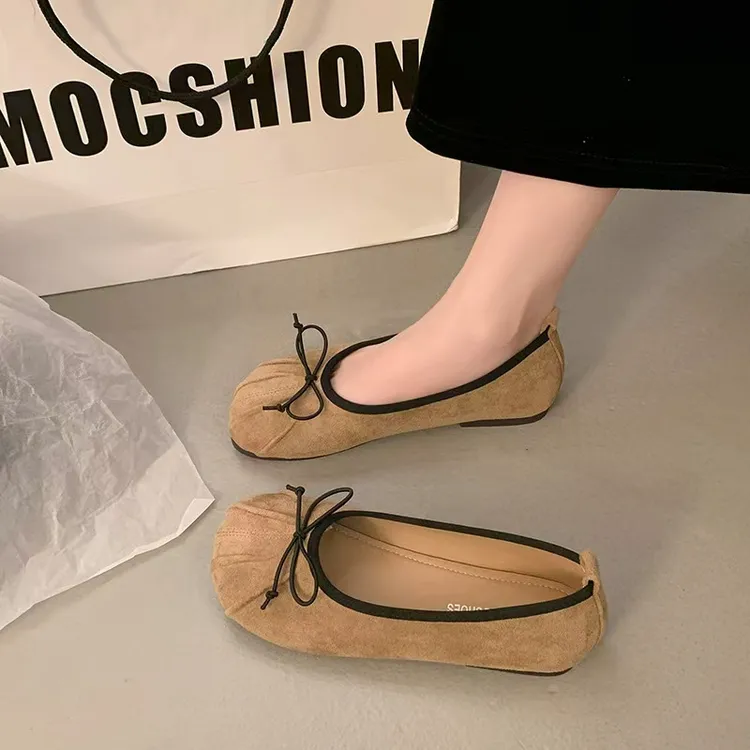 浅口蝴蝶结平底单鞋2025春季女鞋时尚平底鞋复古圆头豆豆鞋