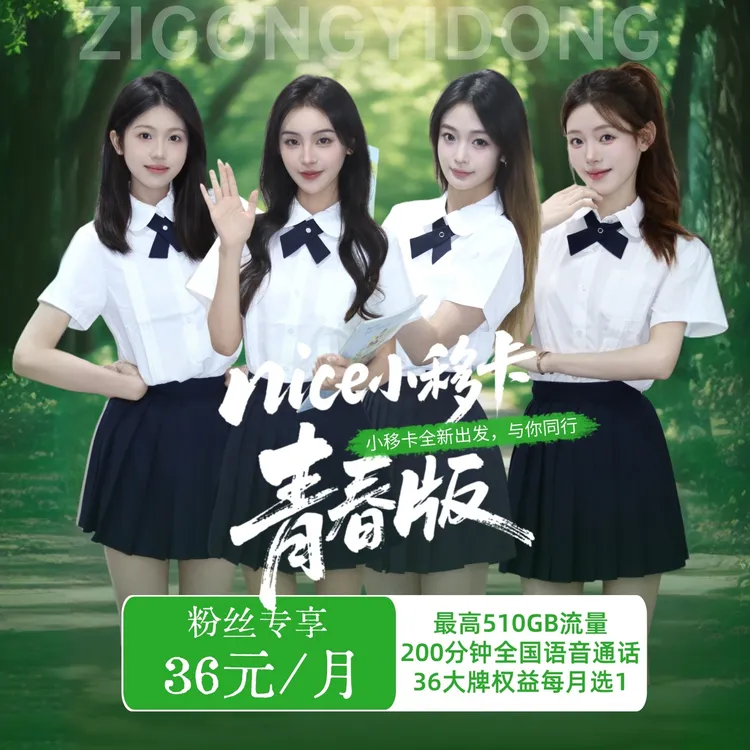 【沿滩嘉祺专属】nice小移卡青春版510G流量自选会员200分钟通话