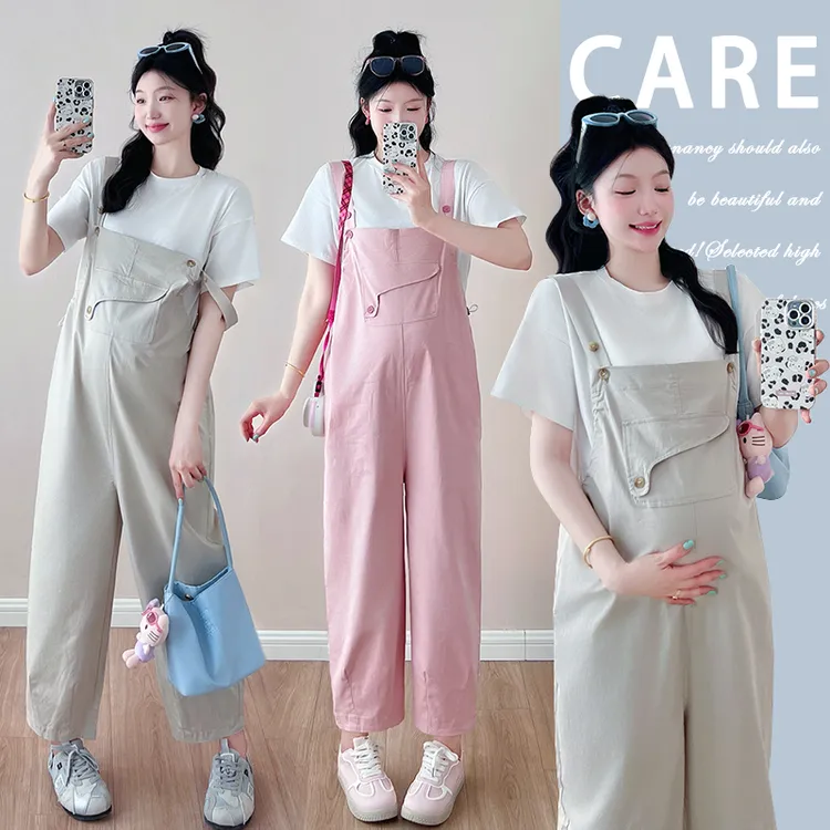 夏季新款孕妇背带裤时尚韩版洋气减龄宽松舒适休闲直筒9分背带裤