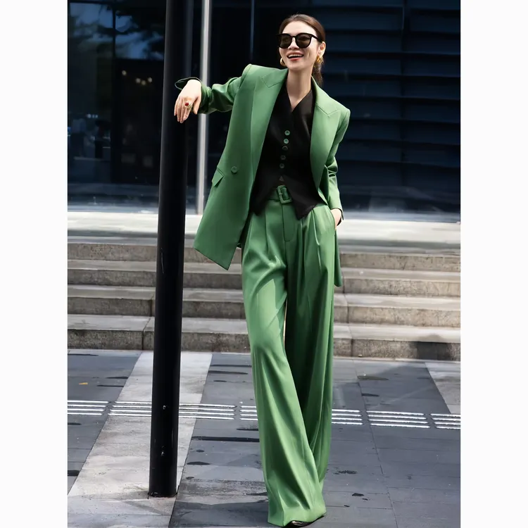 ZEROYK高端定制职业西装女设计感静奢风腰带西服马甲阔腿裤四件套
