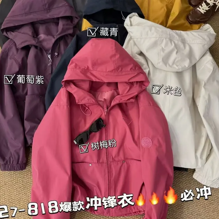 连帽宽松型女厚款防静电短外套女装ins百搭外套加厚