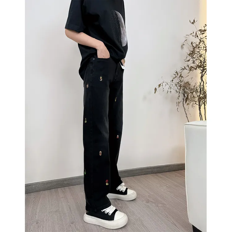 【刺绣直筒】2025年秋冬男士新款做旧刺绣卡通直筒牛仔裤百搭裤子潮