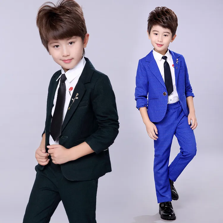 儿童西装套装男孩花童礼服英伦男童加厚格子西服主持人礼服秋冬款