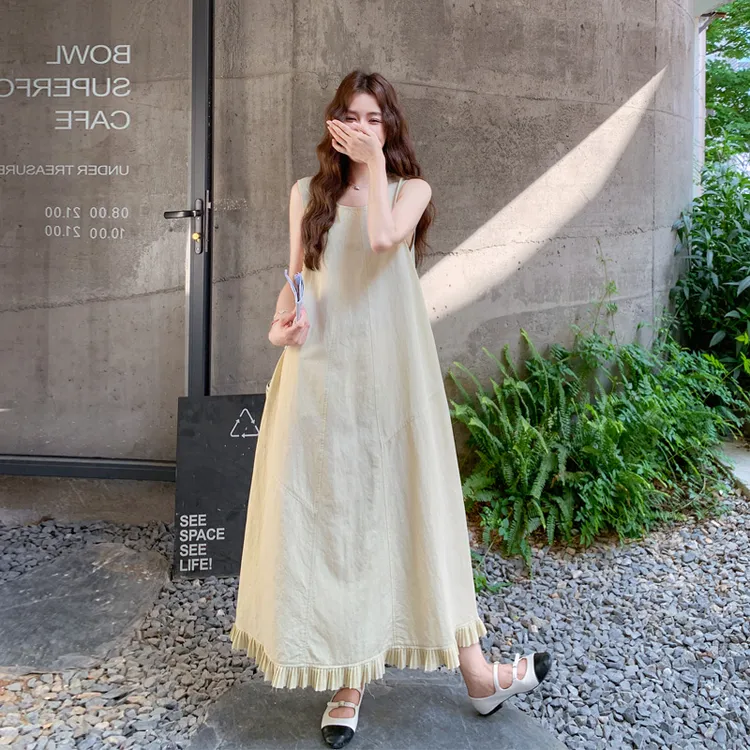 小众法式无袖流苏连衣裙女2025夏季新款氛围感气质显瘦长款背心裙