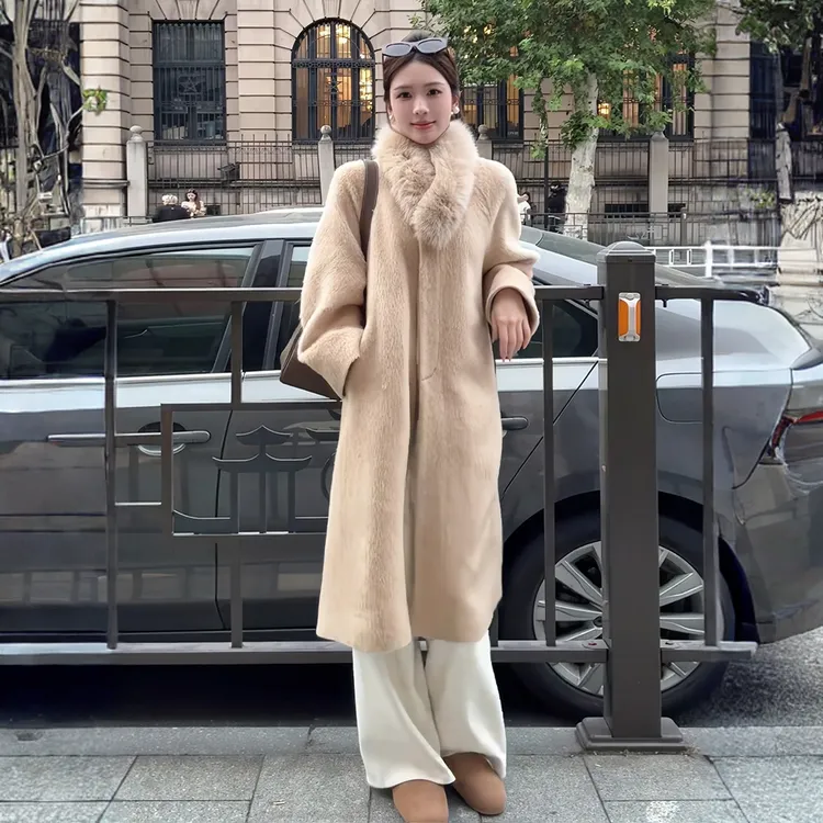 韩系百搭时尚名媛风呢子大衣女冬季高级感显瘦英伦风过膝大衣外套
