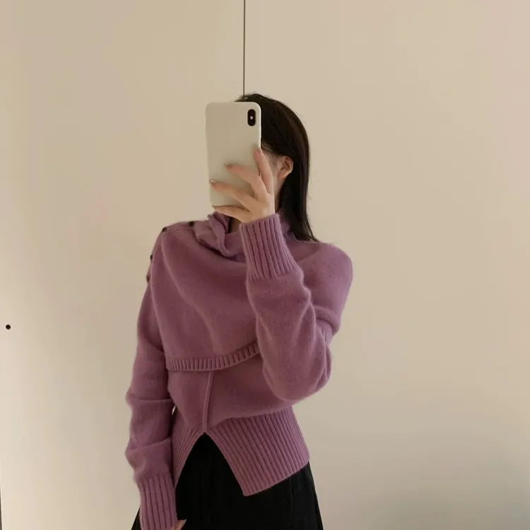 南茜可露丽 假两件挂脖针织衫女修身显瘦内搭打底上衣