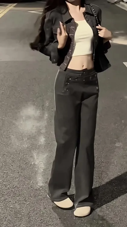 美式复古牛仔套装女2025秋季新款短款外套直筒阔腿裤时尚两件套