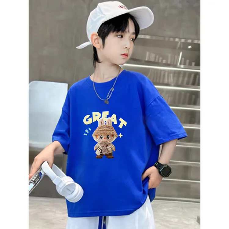 拉布布系列2025新款夏季国潮男童短袖t恤中大童儿童纯棉t短袖上衣